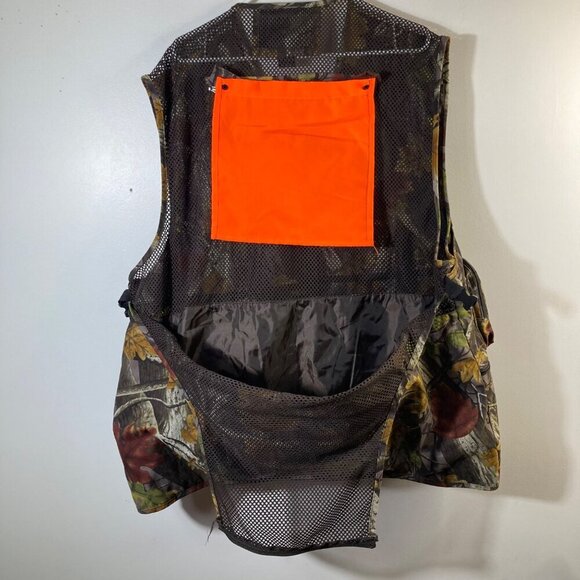 Mens Master Sportsman Camo Hunting Vest Multipocket Back Zip 2XL Brown Green - Picture 5 of 8